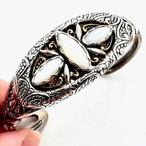 Carolyn Pollack Sterling Silver Brass Mother of Pearl Cuff Bracelet Adjustable